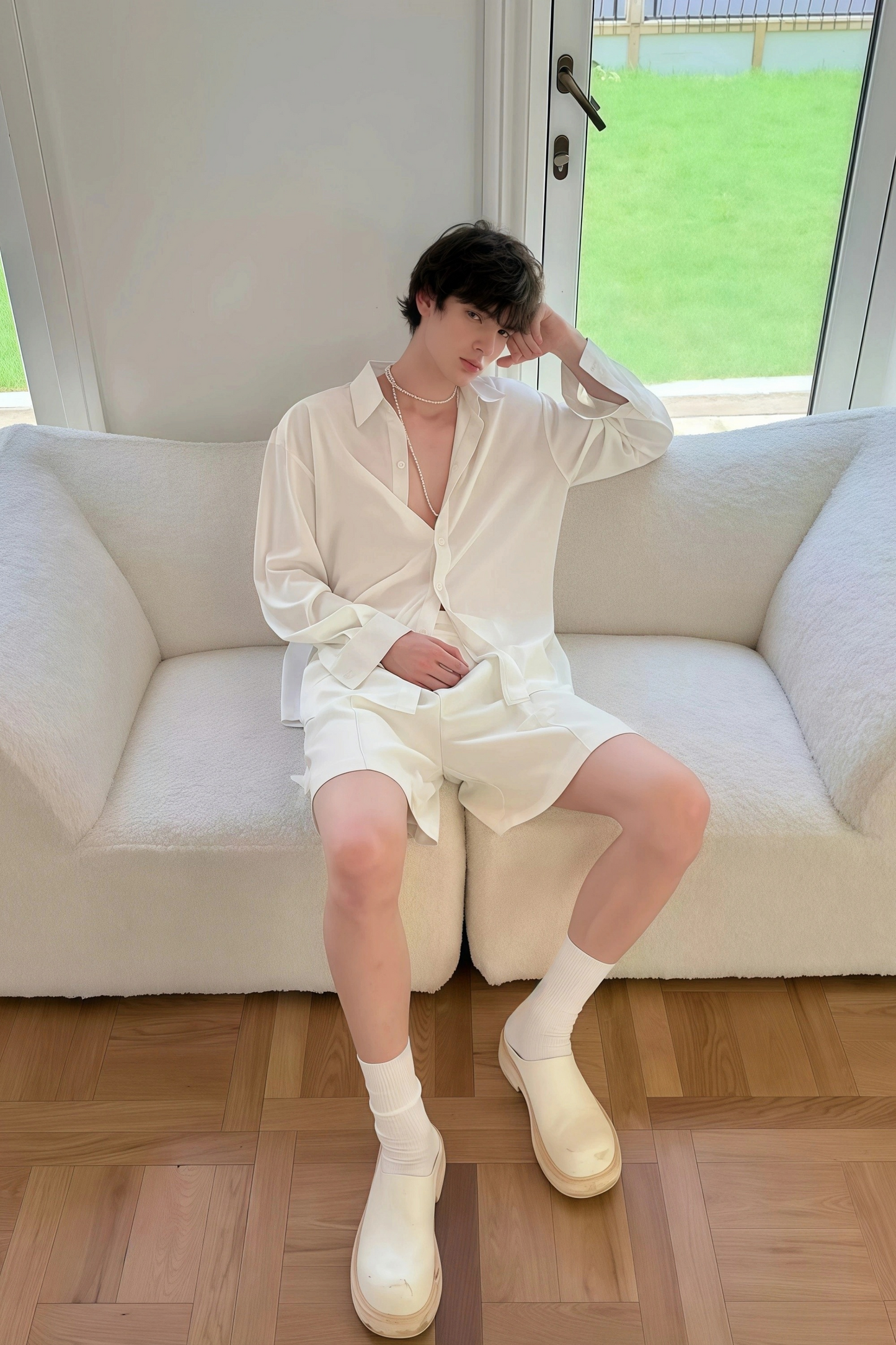 Raphaël White Faux-pearl Embellishment Satin Shirt