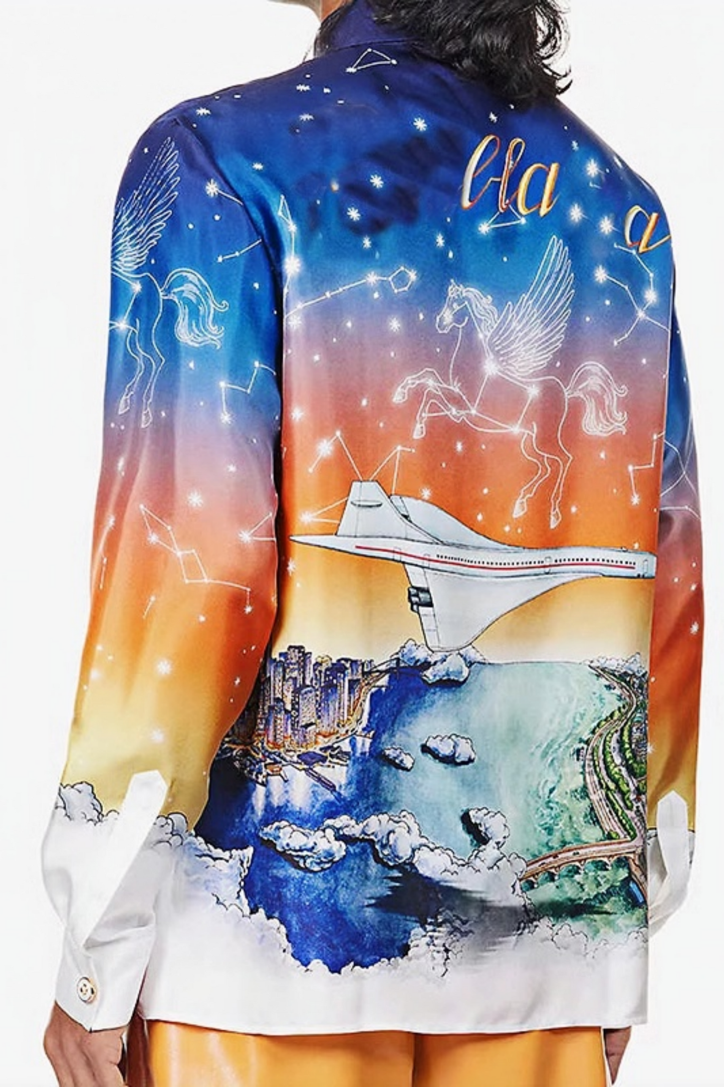 Émile blue gradient cityscape short-sleeve shirt