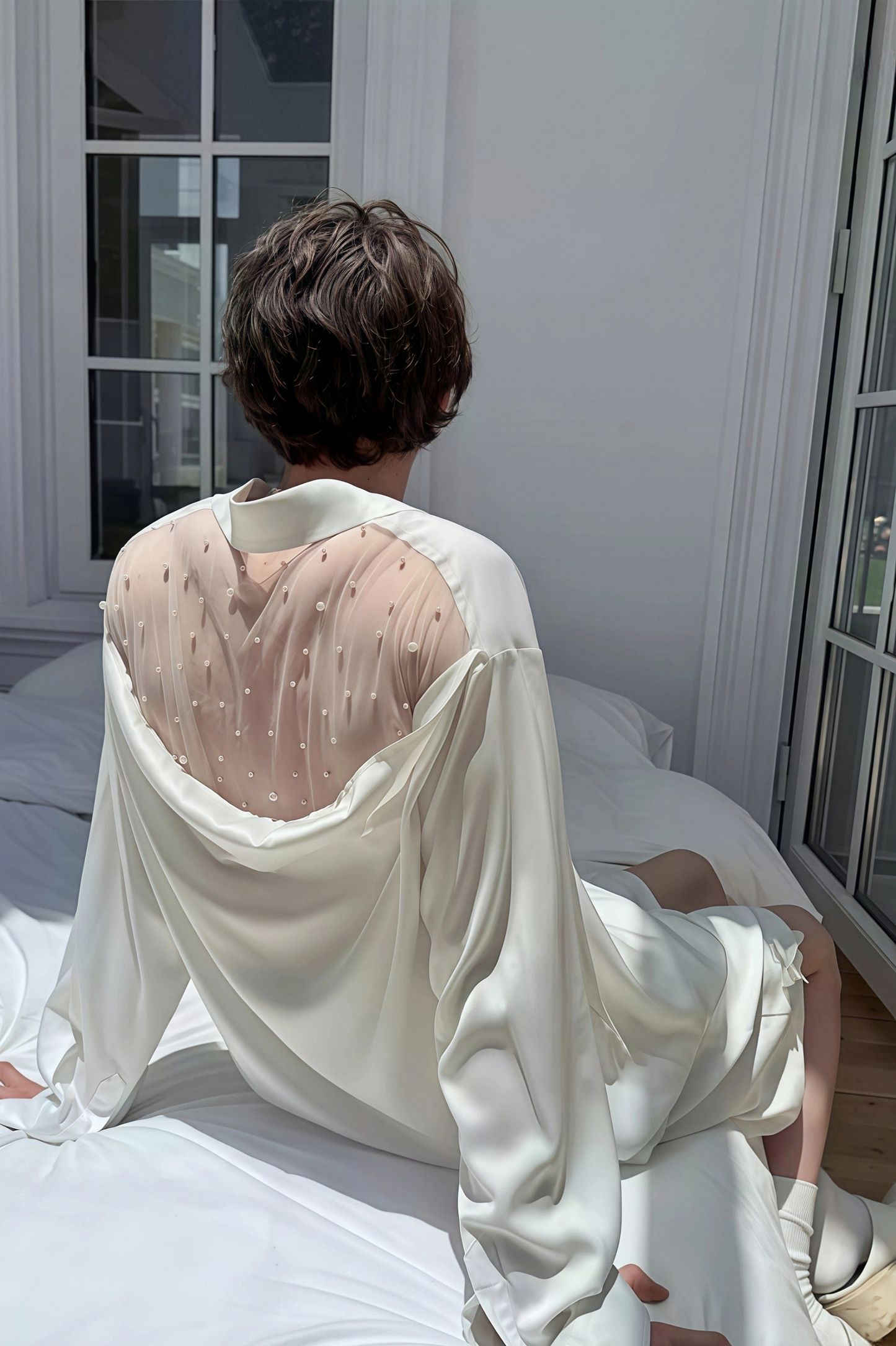 Raphaël White Faux-pearl Embellishment Satin Shirt