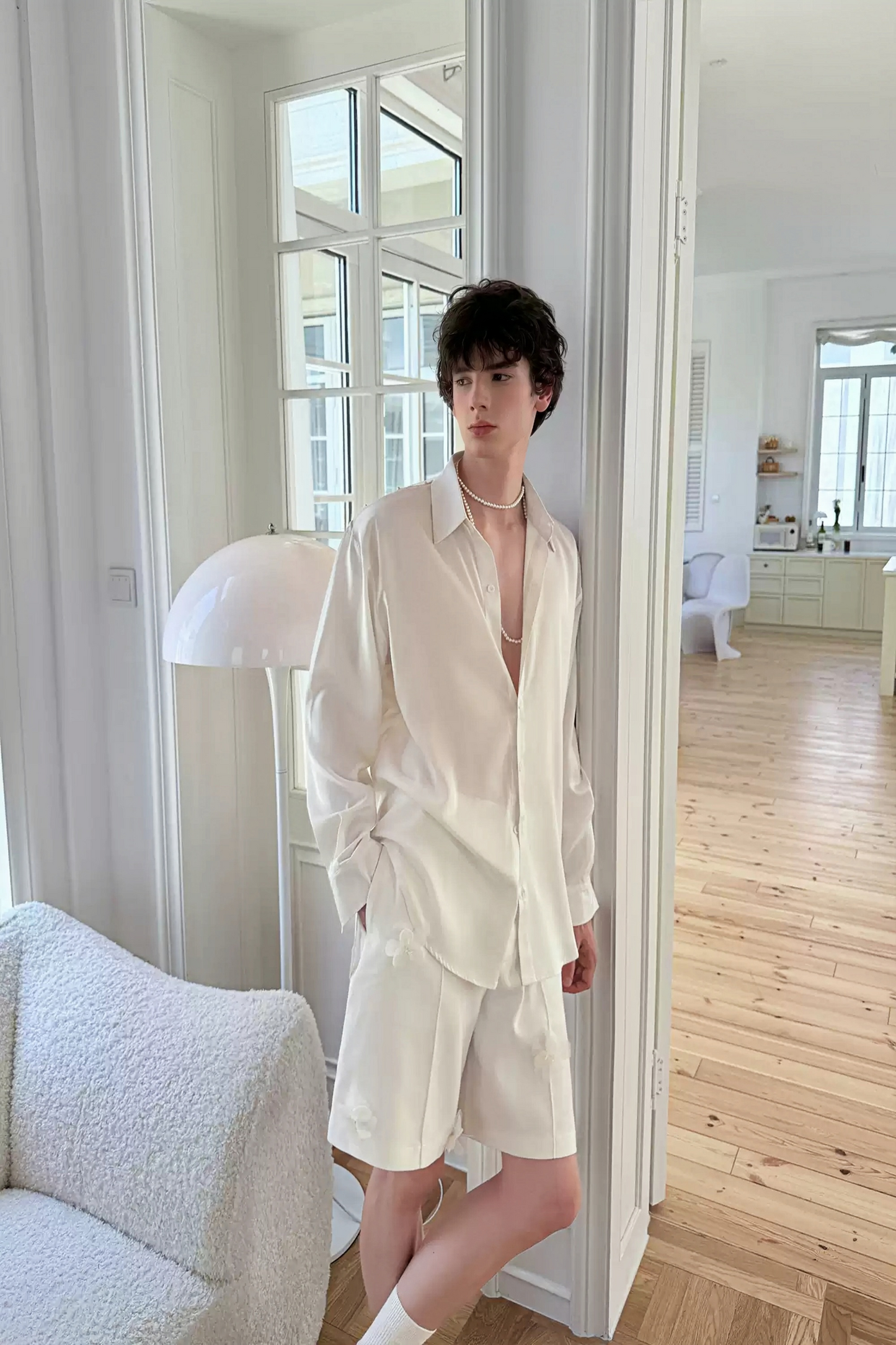 Raphaël White Faux-pearl Embellishment Satin Shirt