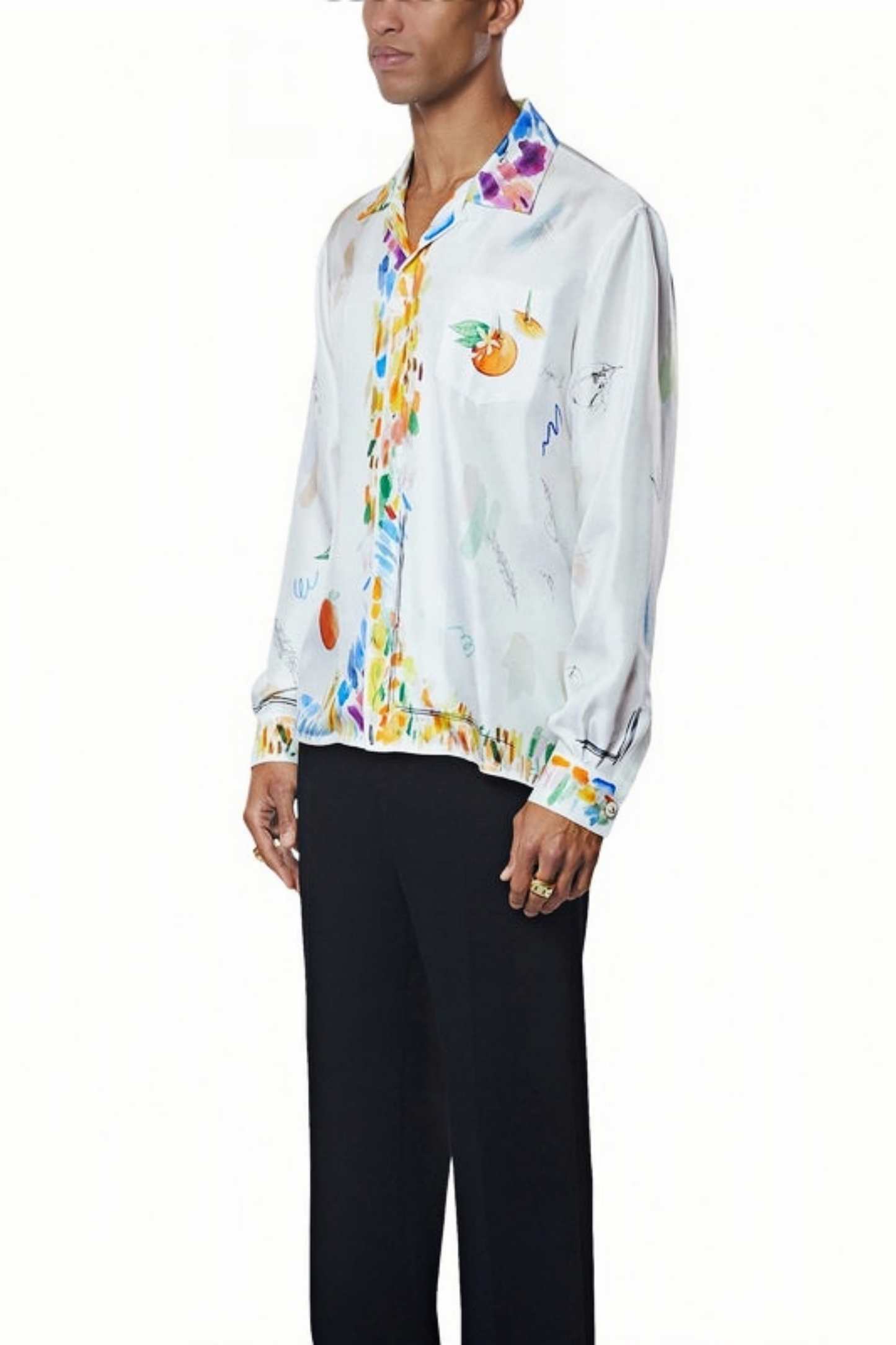 Romain white tropical fruit long-sleeve shirt