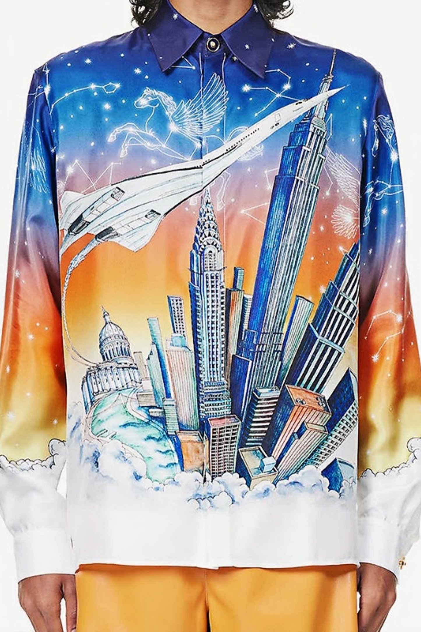 Émile blue gradient cityscape short-sleeve shirt