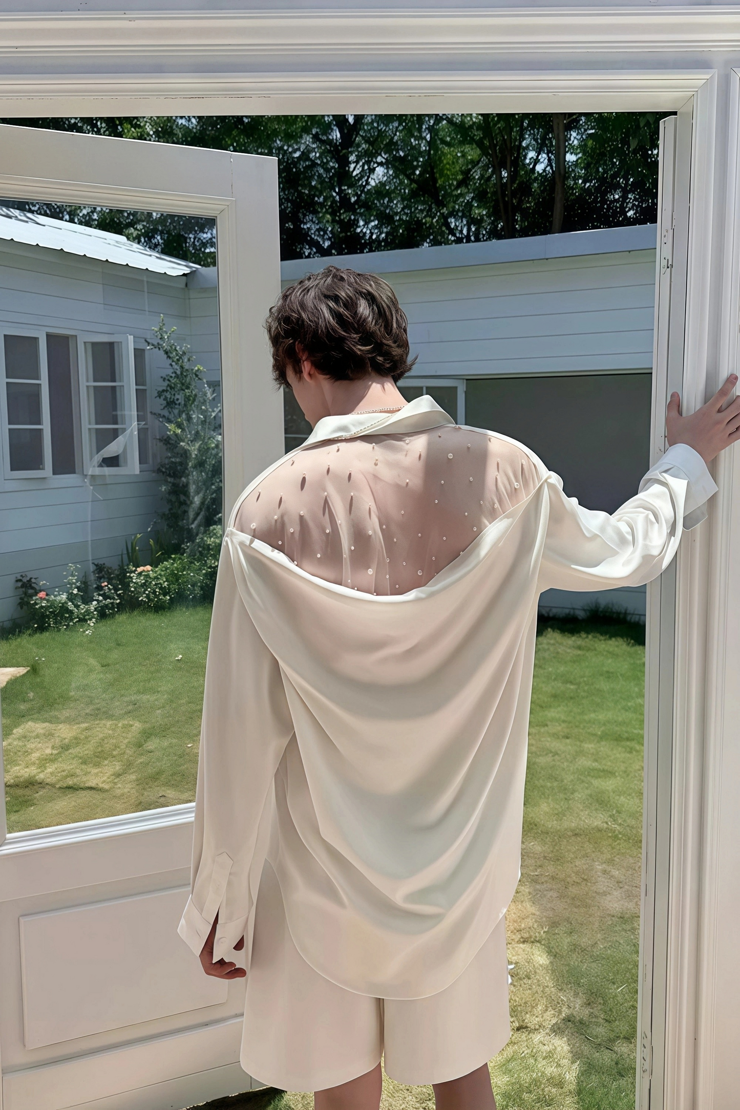 Raphaël White Faux-pearl Embellishment Satin Shirt