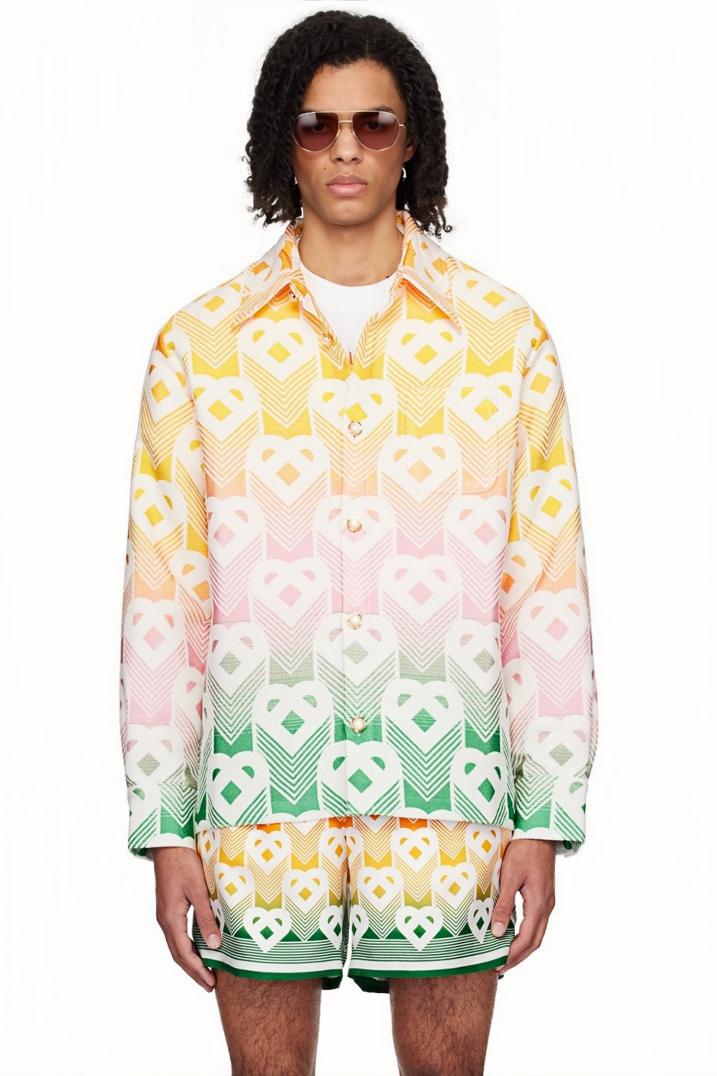 قميص ألكسندر أصفر هندسي بأكمام طويلة