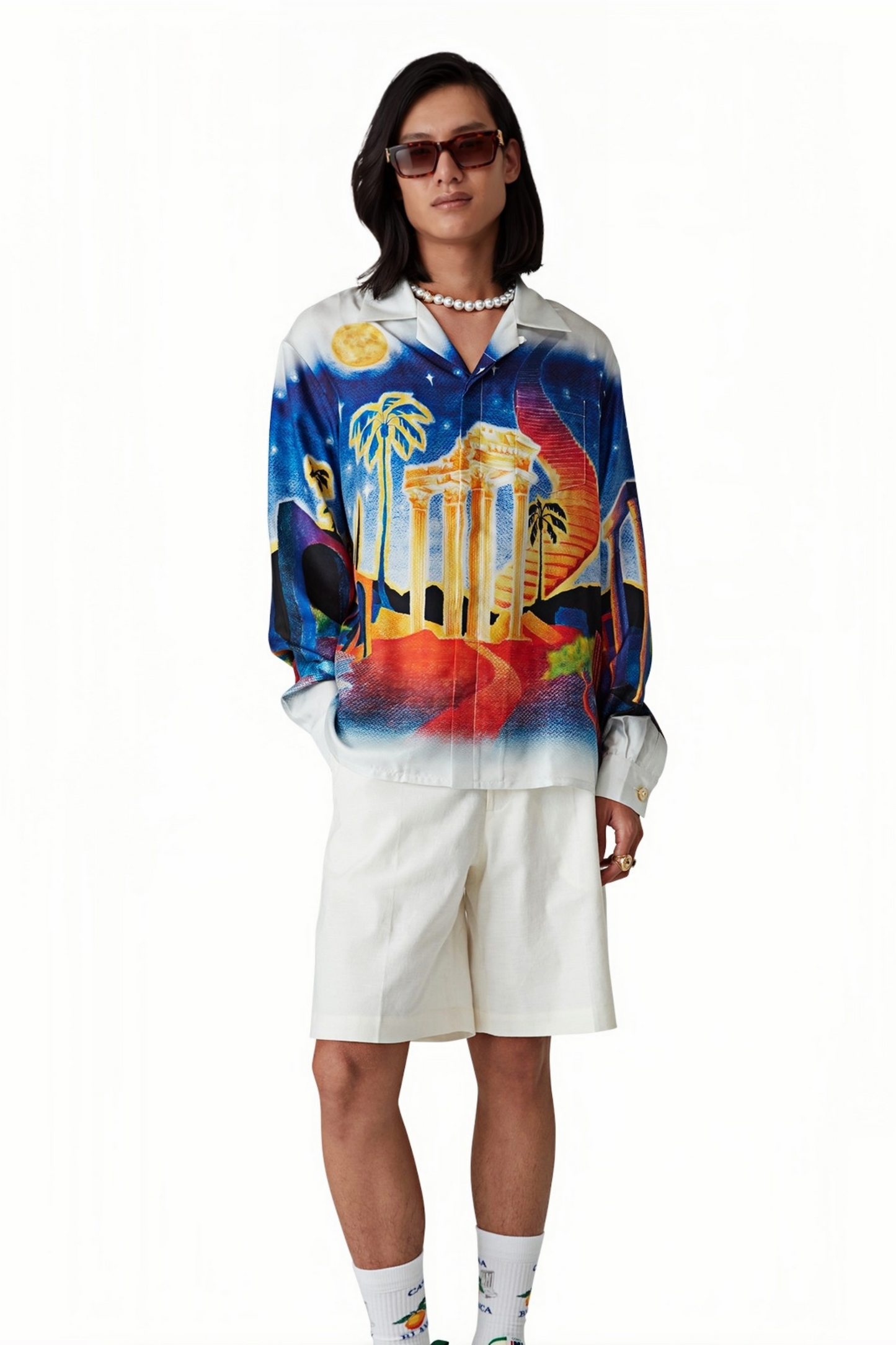 Samuel blue cityscape print long-sleeve shirt