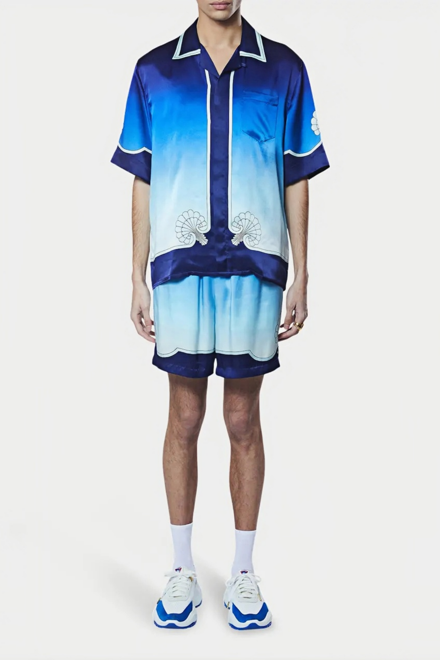 Larry blue gradient satin short-sleeve shirt