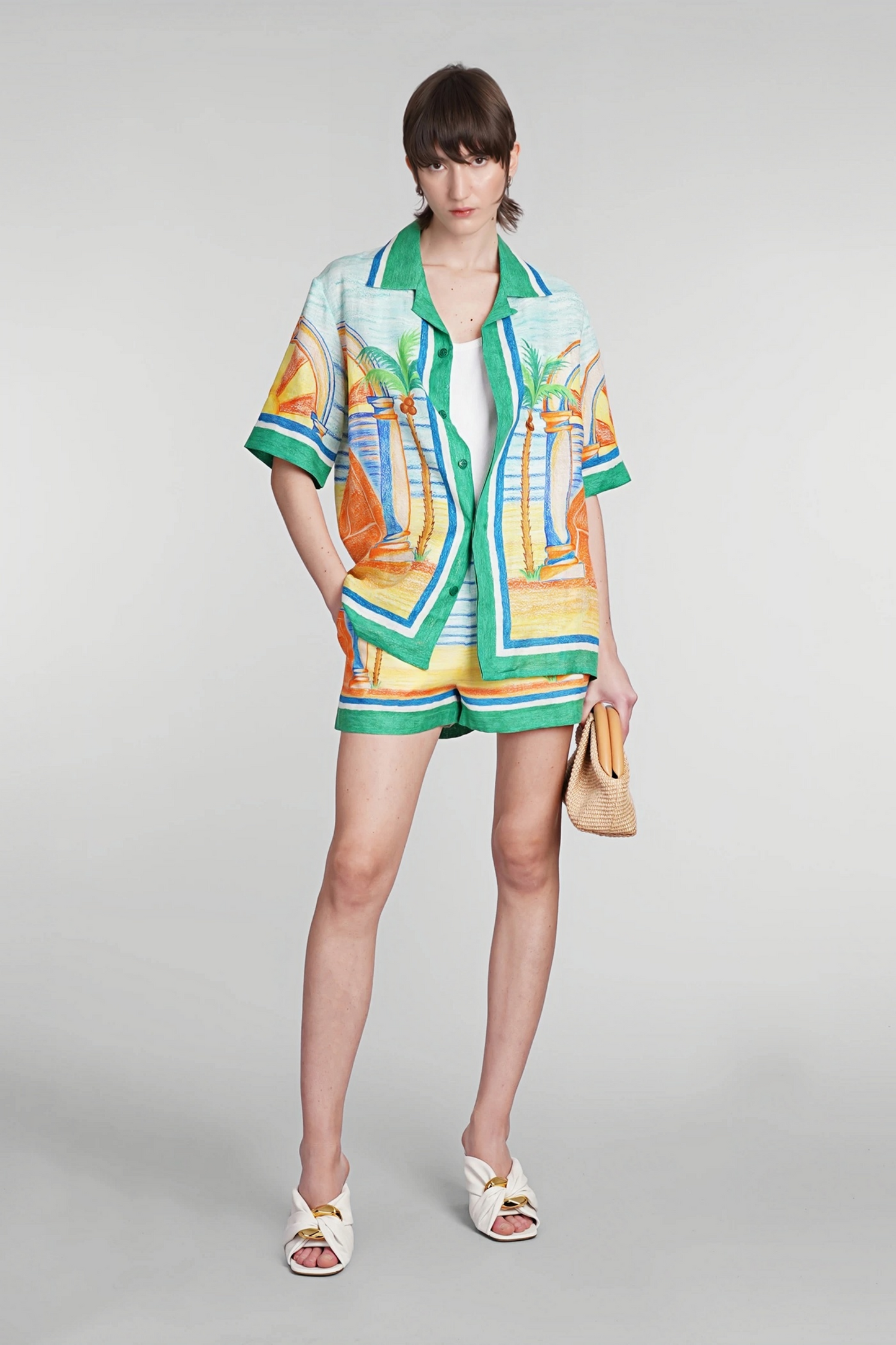 Christopher green tropical print short-sleeve shirt