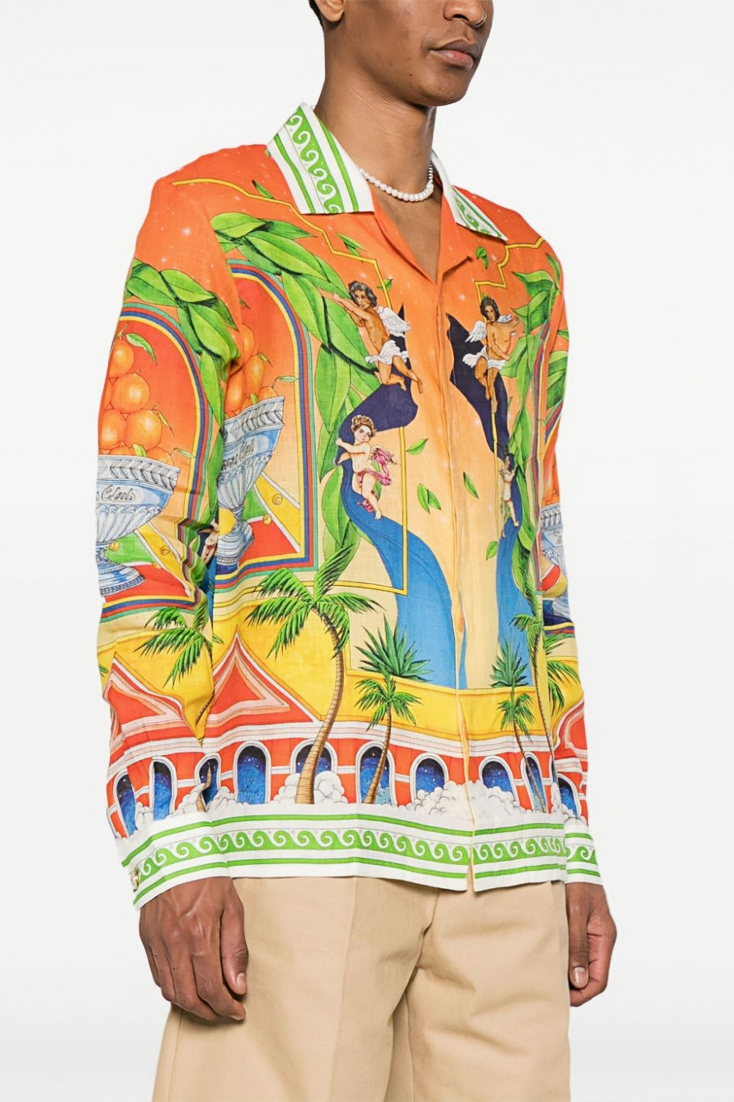 Isaiah orange tropical adventure long-sleeve shirt