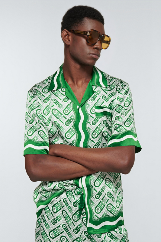 Charles green wave print short-sleeve shirt