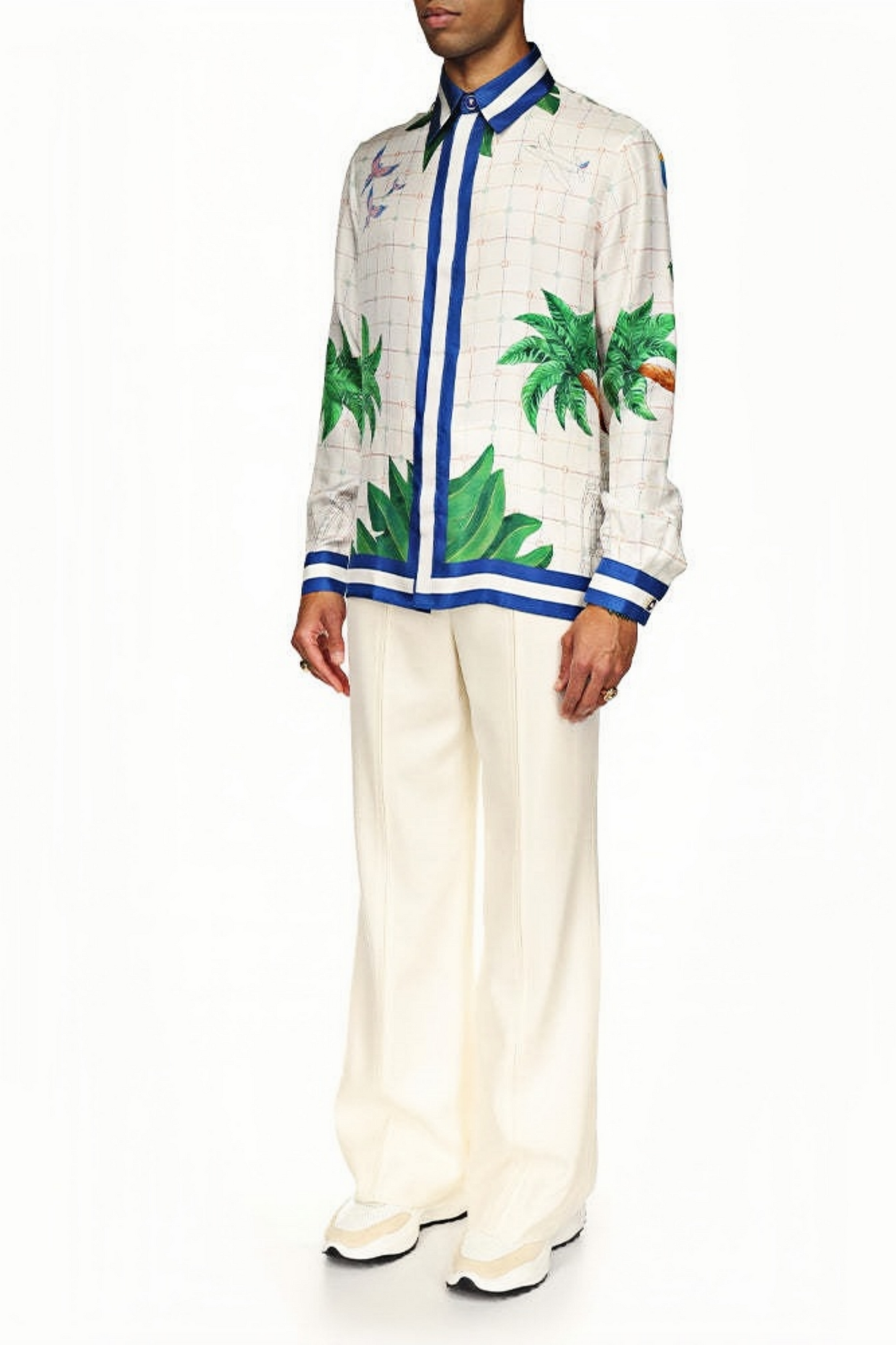 Reuben white palm long-sleeve shirt