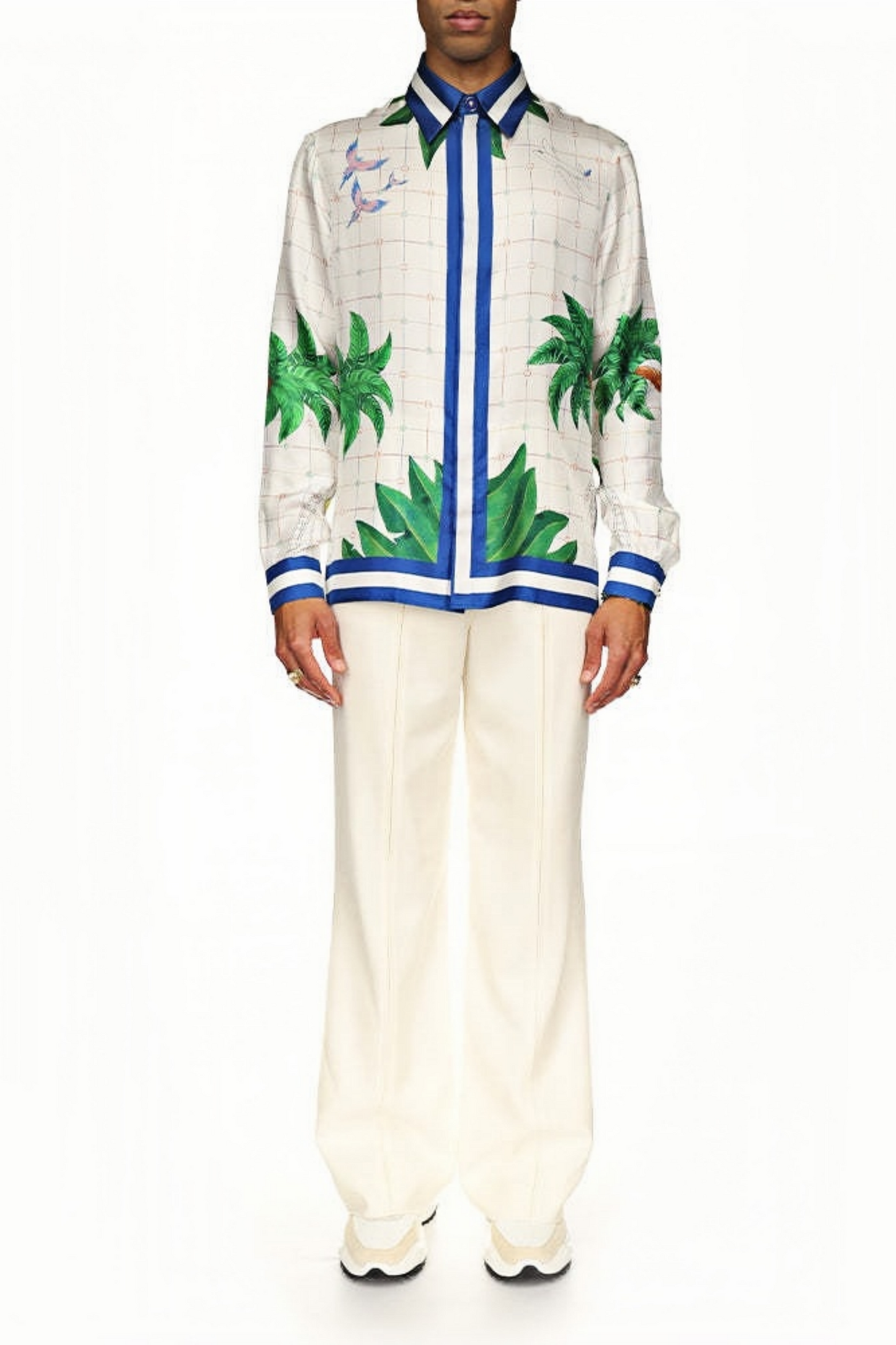 Reuben white palm long-sleeve shirt