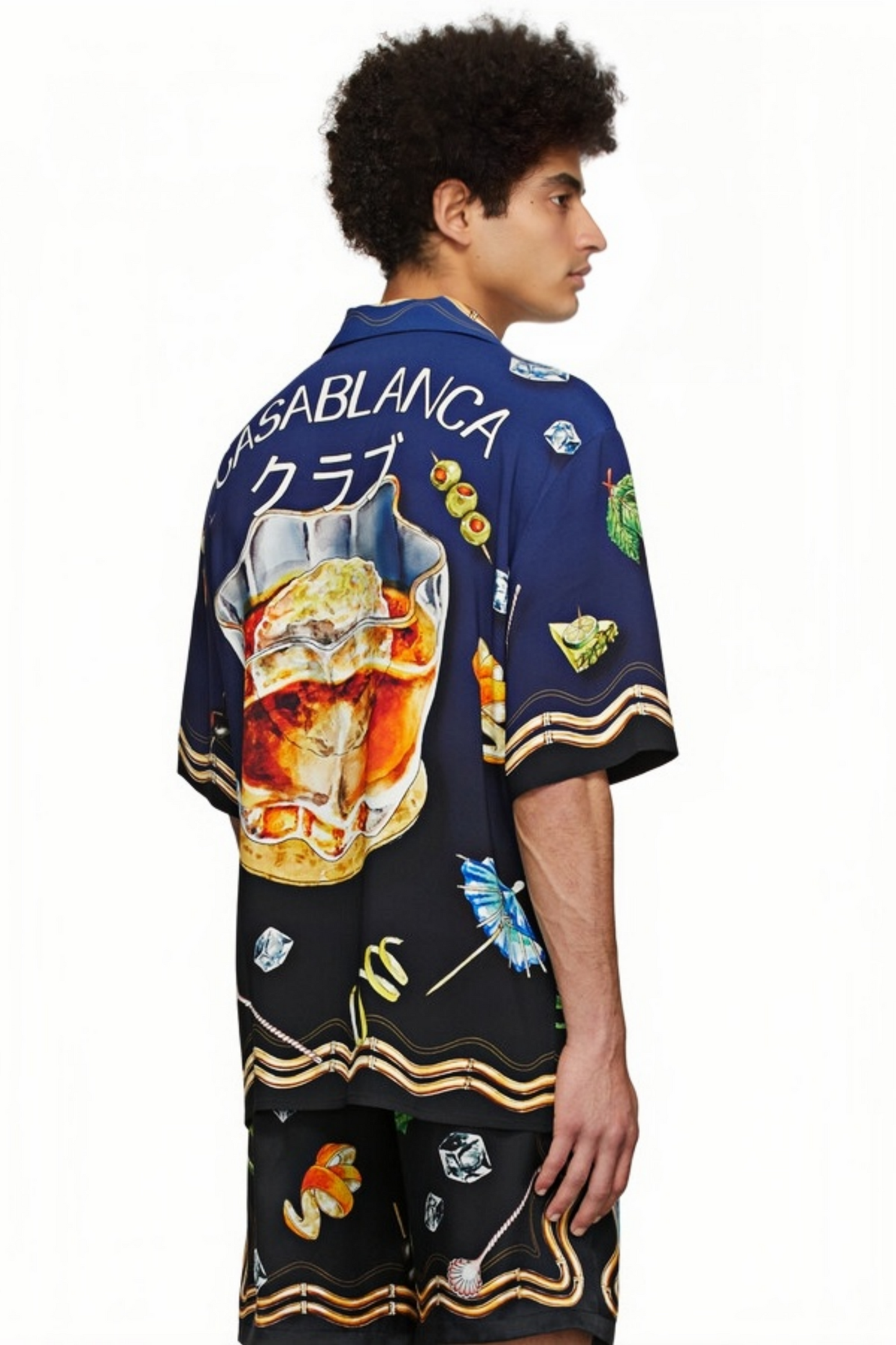 Derek dark blue wavy print short-sleeve shirt