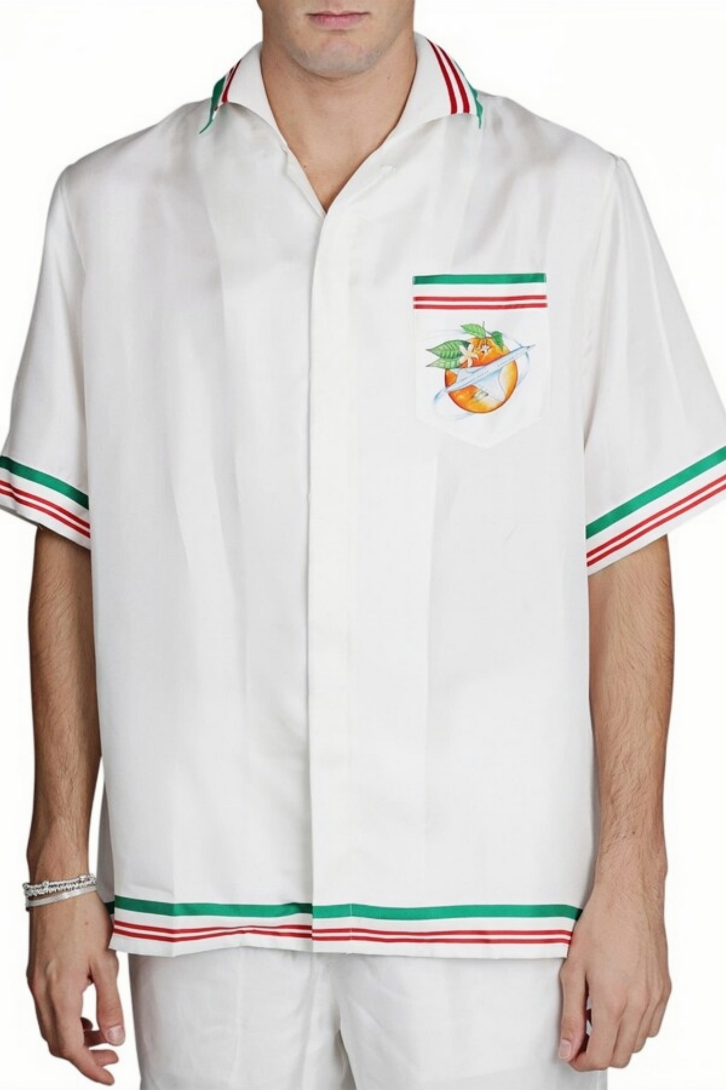 Hugo white airplane fruit print short-sleeve shirt