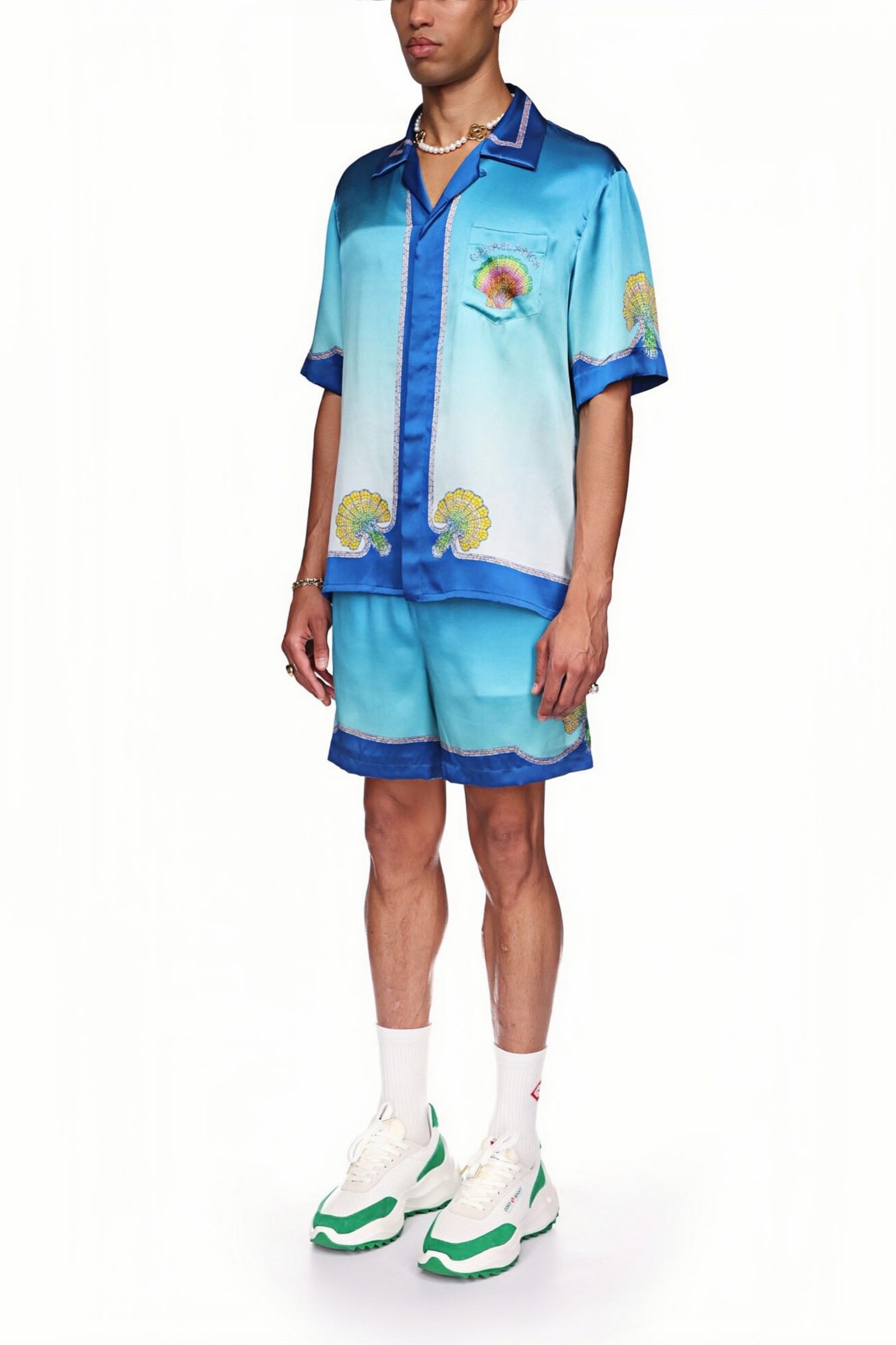 Leo blue gradient floral short-sleeve shirt