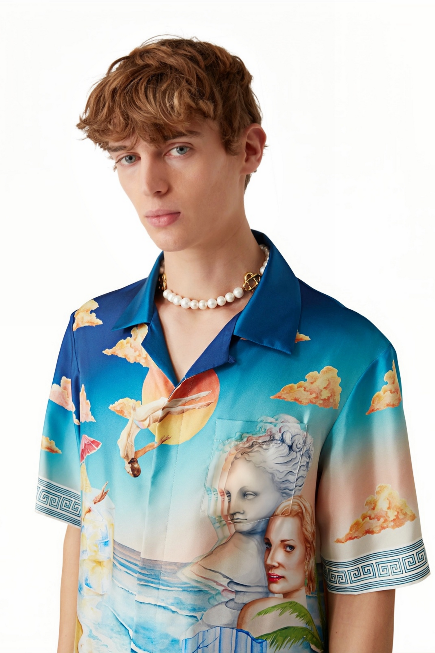 James blue beach print short-sleeve shirt