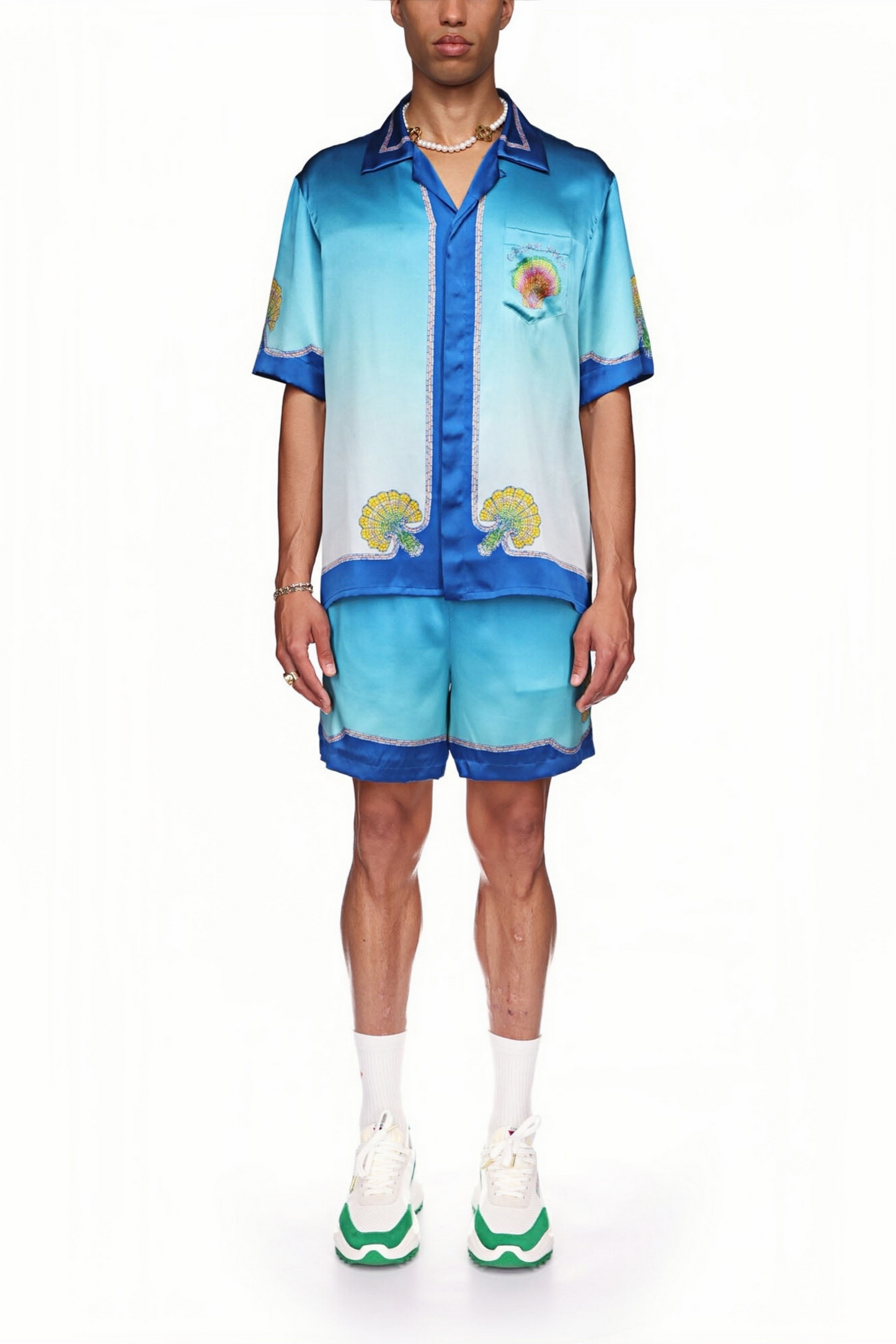 Leo blue gradient floral short-sleeve shirt