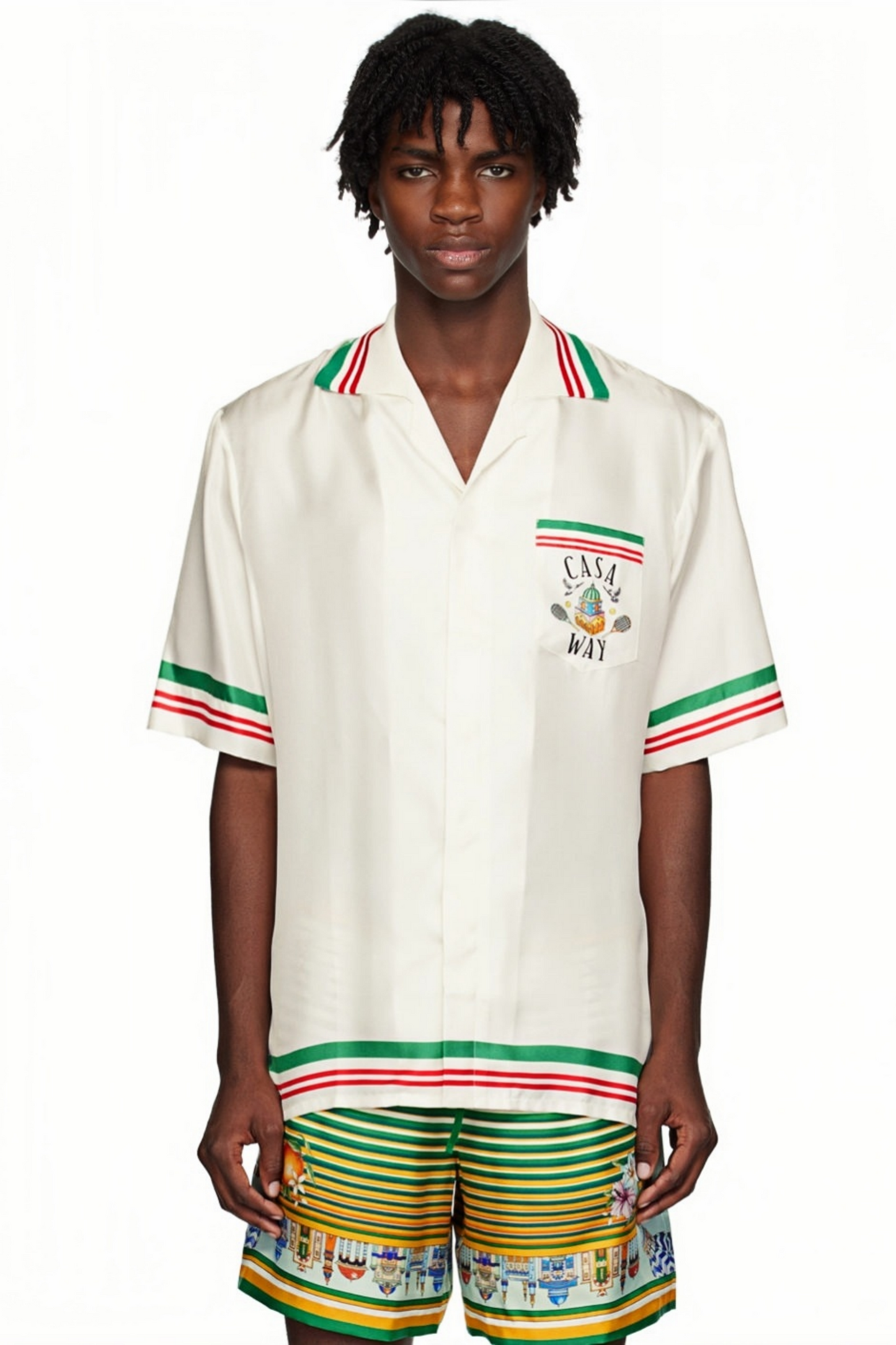 Théo white striped varsity short-sleeve shirt