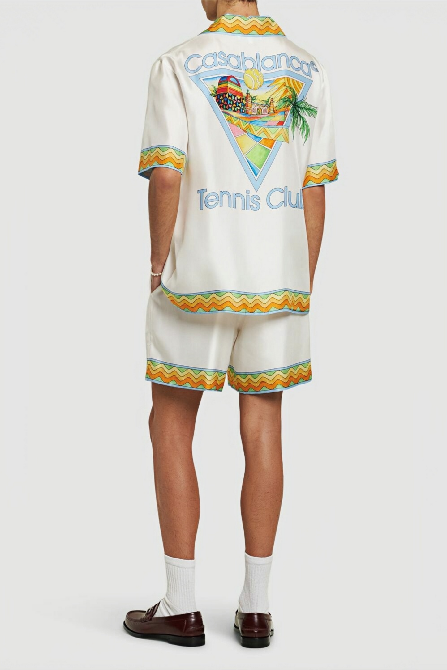 Brian white tennis and resort print short-sleeve shirt