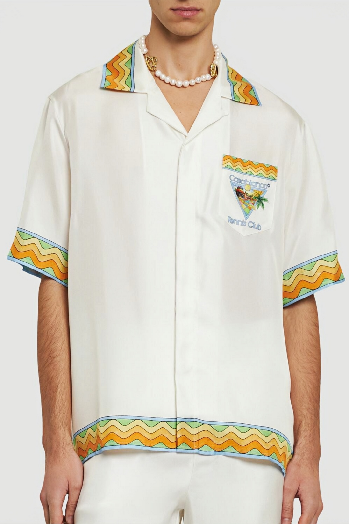 Brian white tennis and resort print short-sleeve shirt