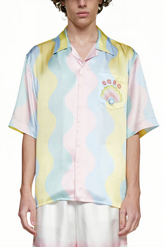 Nicolas pink pastel cloud print short-sleeve shirt