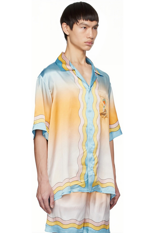 Didier yellow gradient wavy short-sleeve shirt