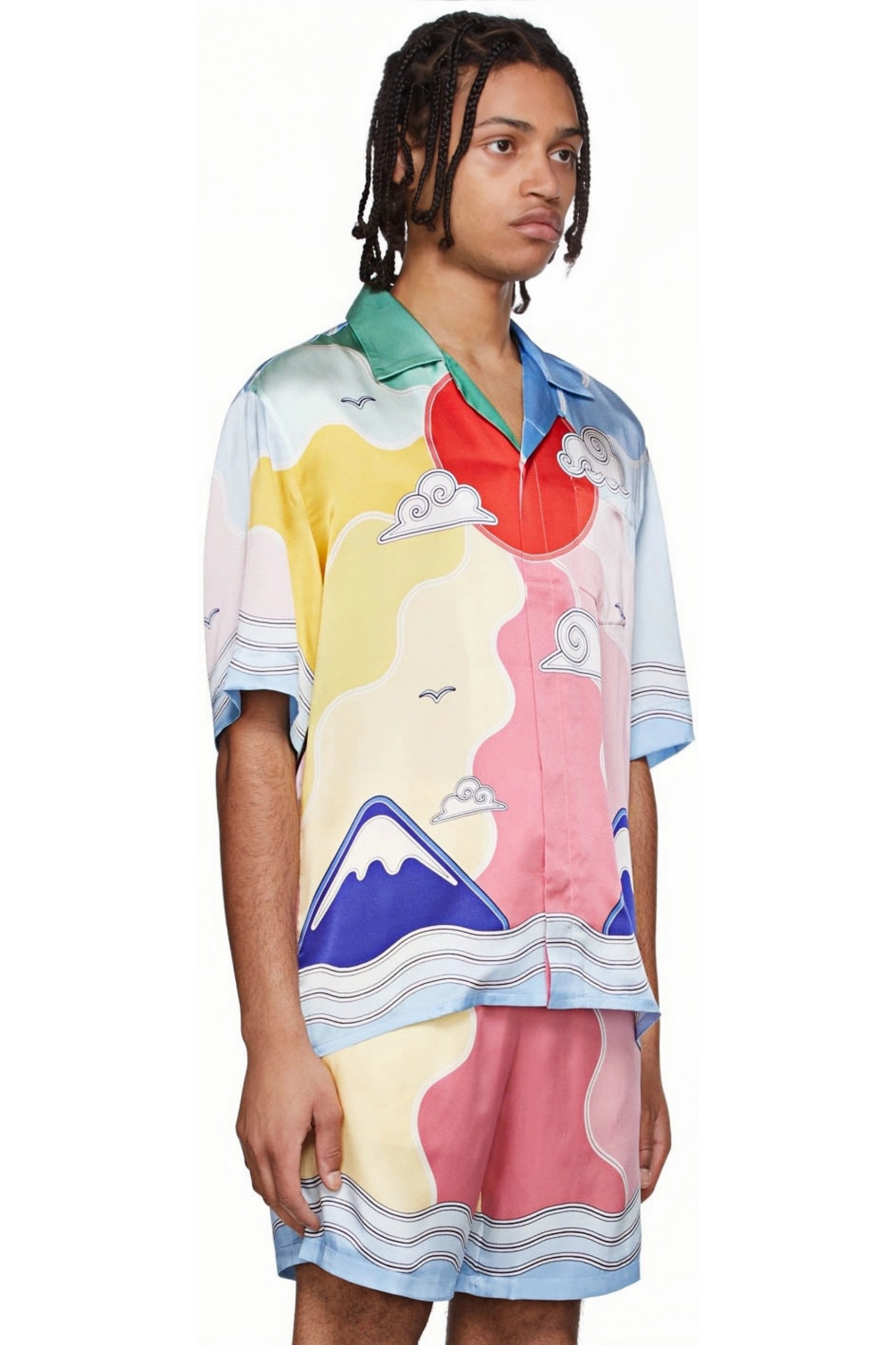 قميص أندريه وردي متعدد الألوان بأكمام قصيرة وموديل موجة جبلية