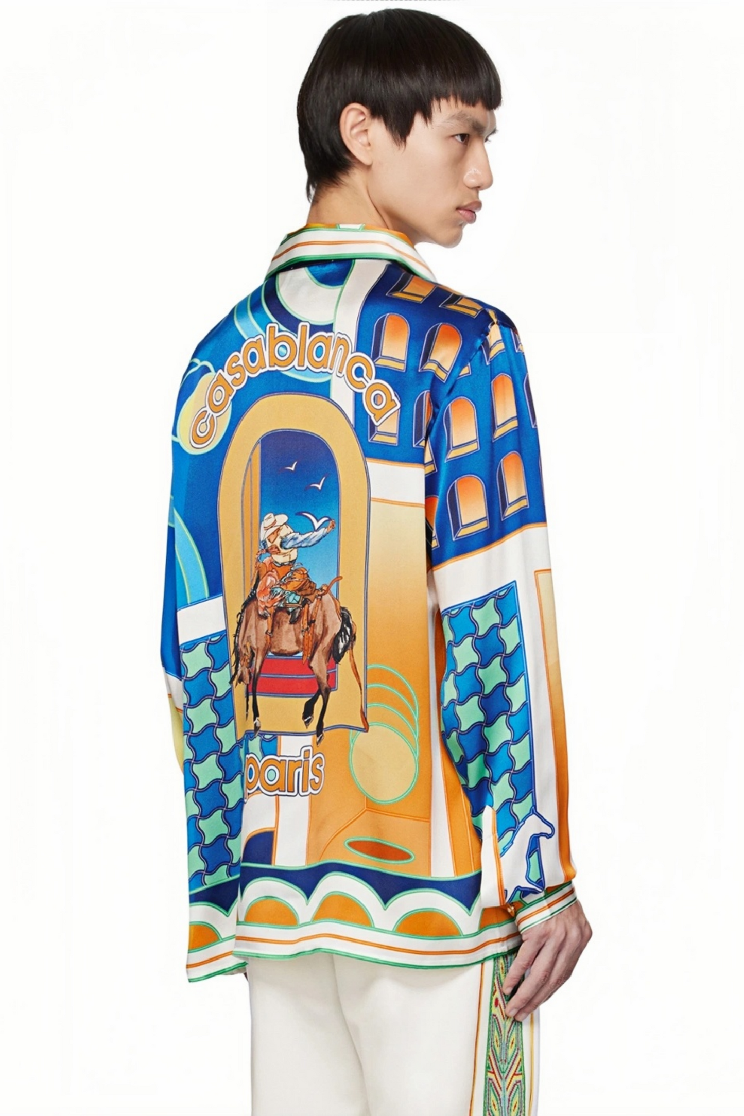 Jean blue geometric print long-sleeve shirt