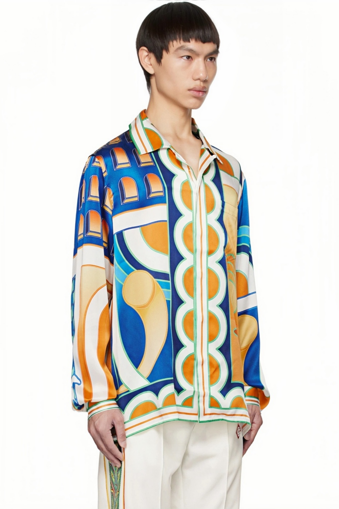 Jean blue geometric print long-sleeve shirt