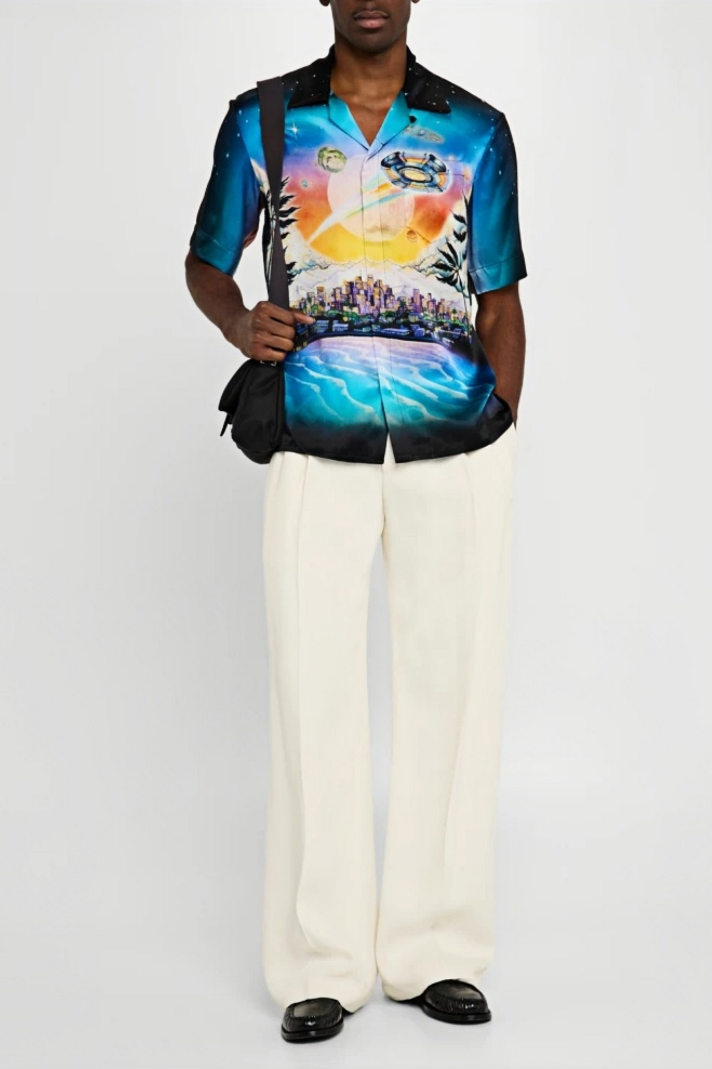 Sam blue skull and cityscape print shirt