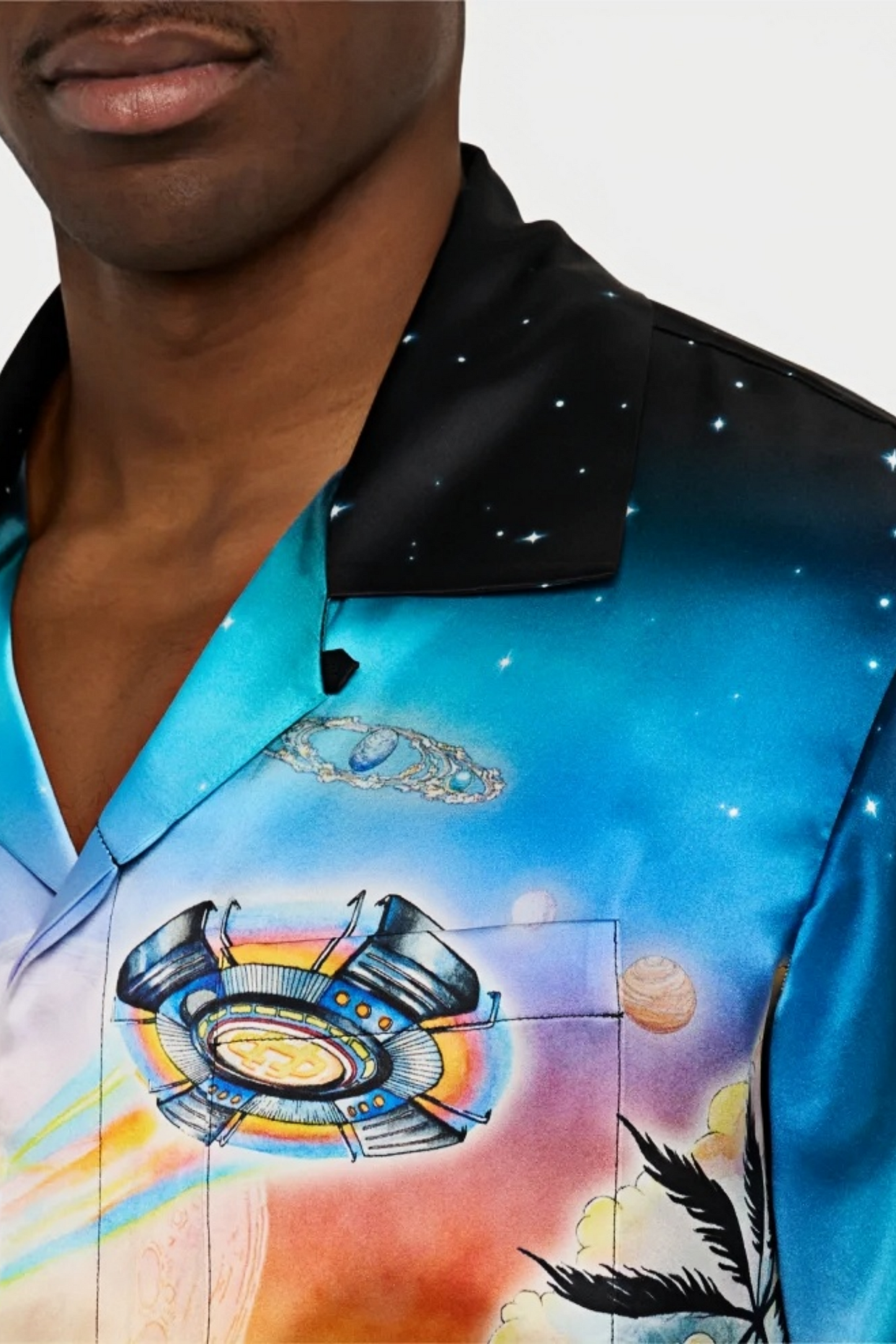 Sam blue skull and cityscape print shirt