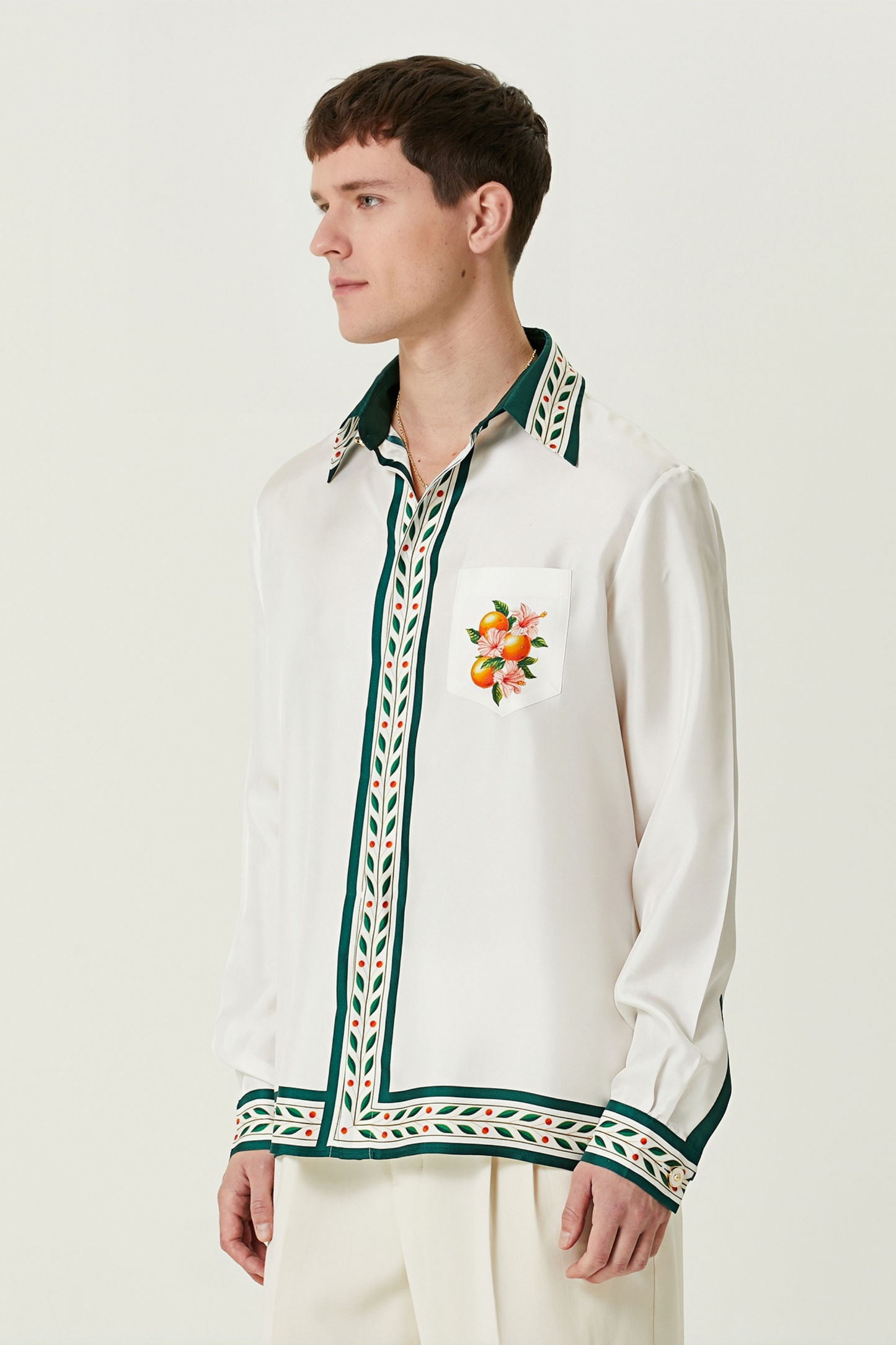 Keith white orange floral print long-sleeve shirt