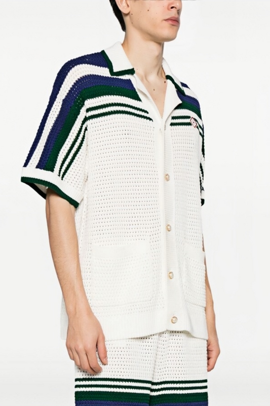Norman white knitted striped short-sleeve shirt