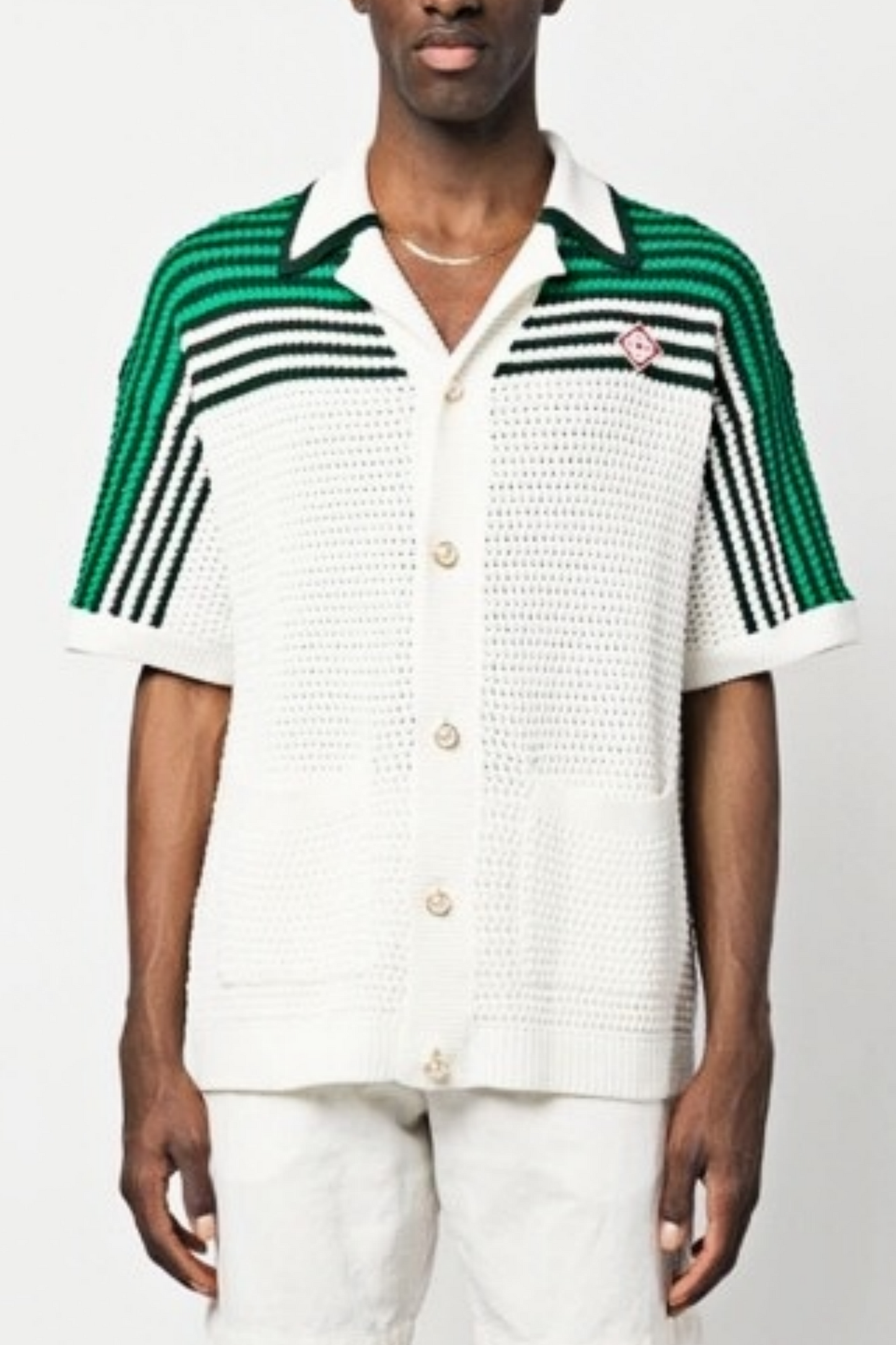 David green striped knit short-sleeve shirt