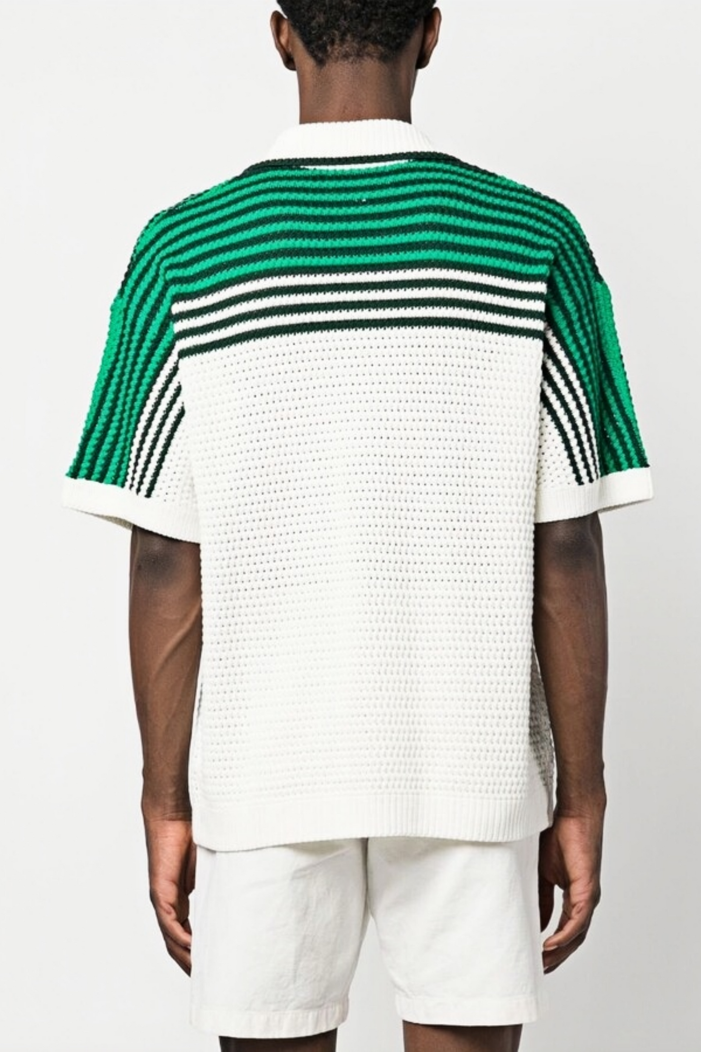 David green striped knit short-sleeve shirt