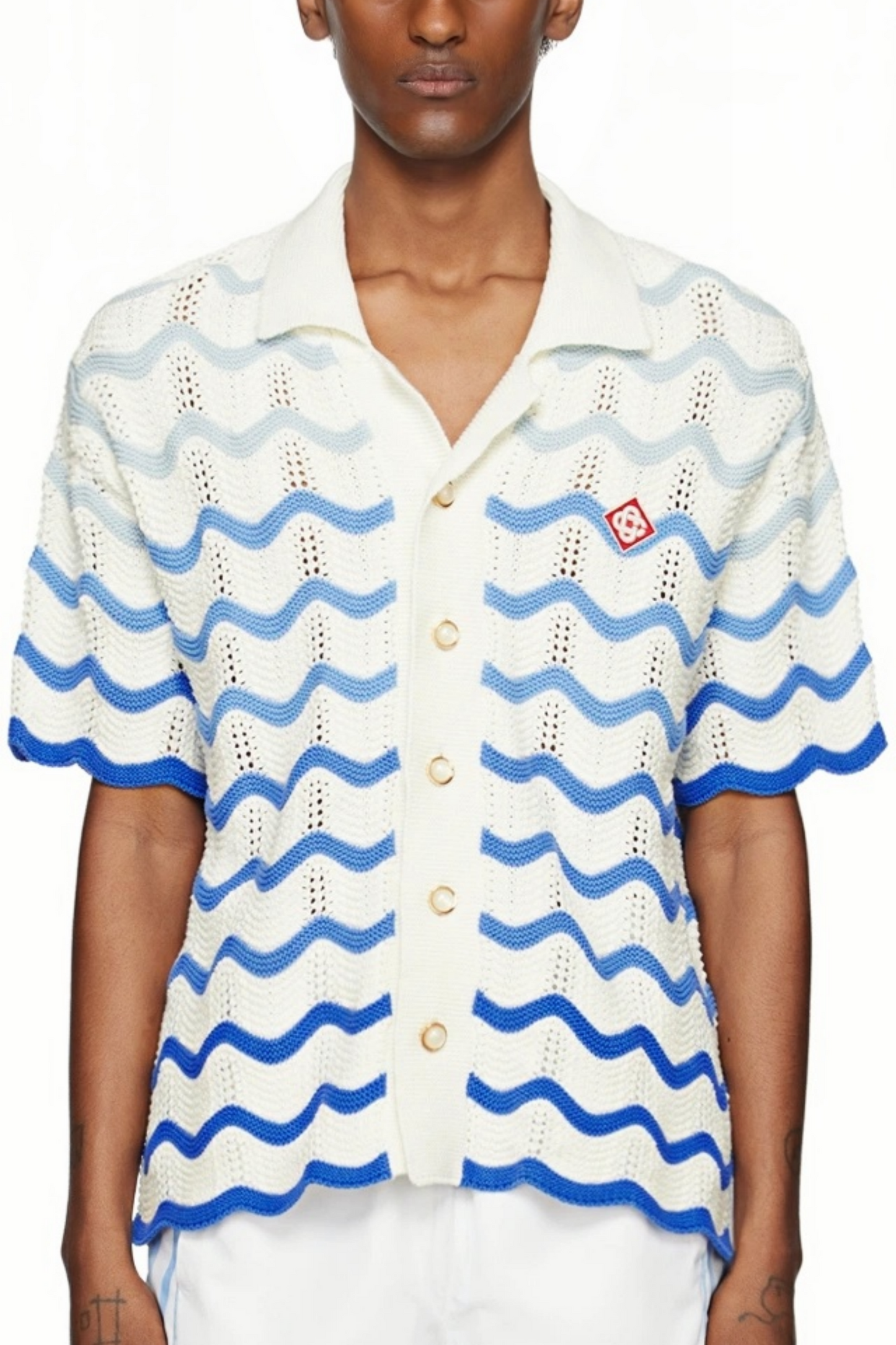 Chris blue wave crochet short-sleeve shirt