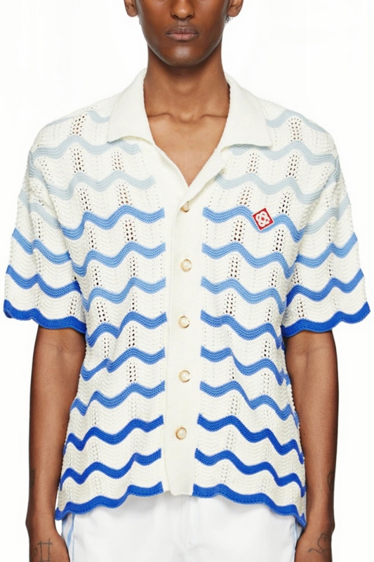Chris blue wave crochet short-sleeve shirt