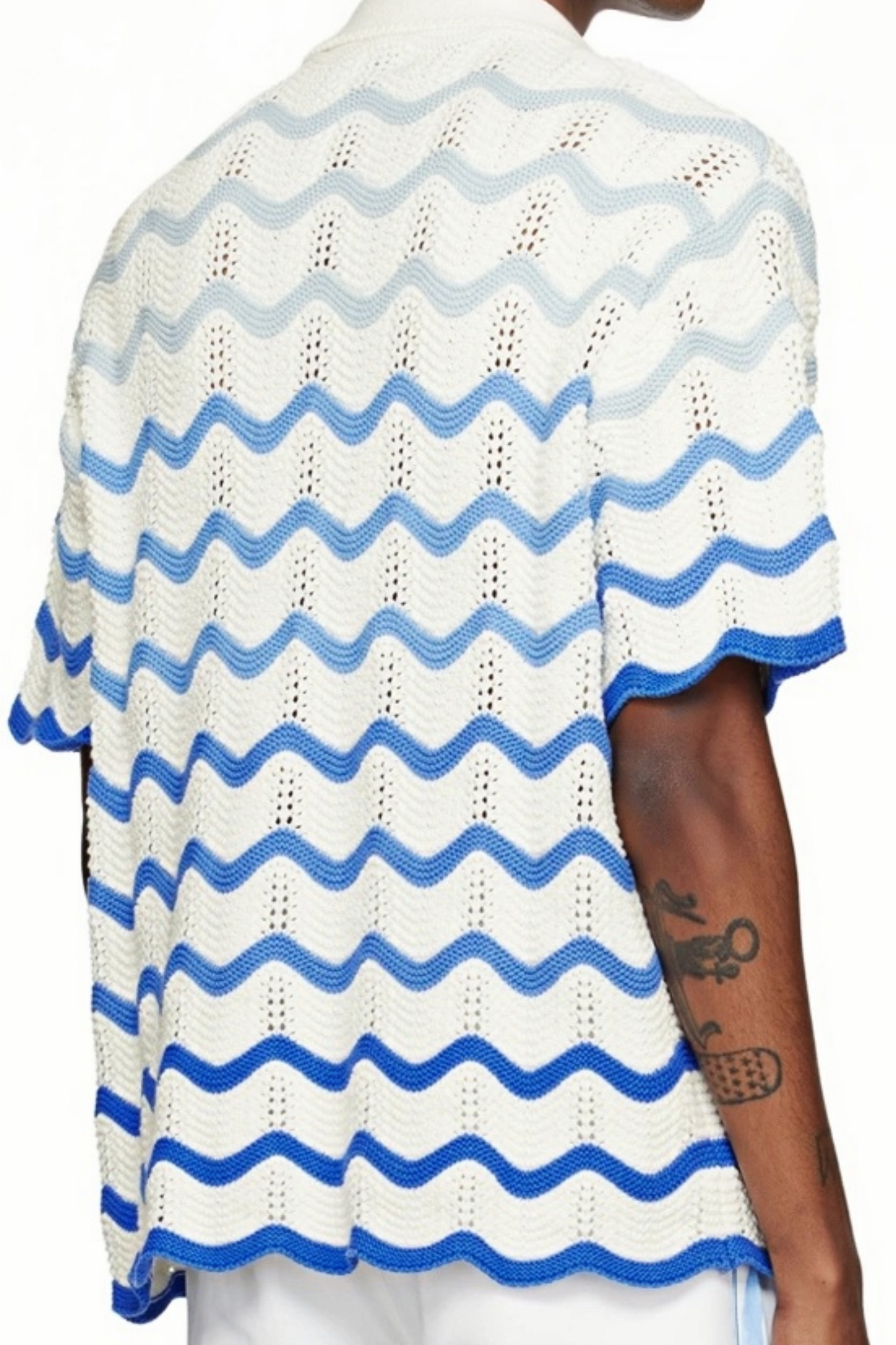 Chris blue wave crochet short-sleeve shirt