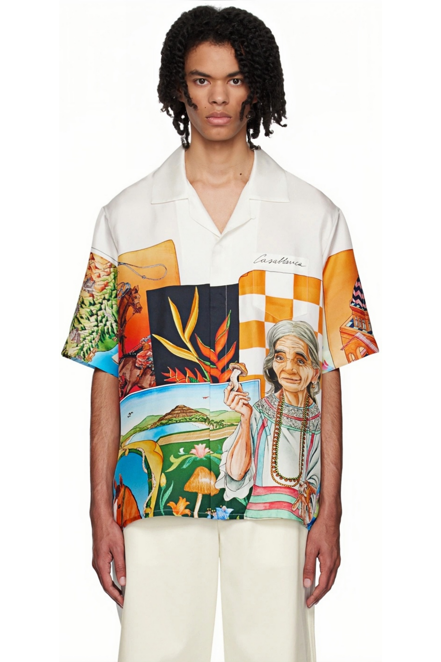 Quentin white collage print short-sleeve shirt