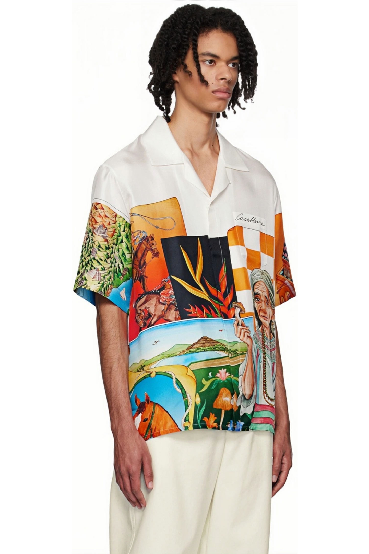 Quentin white collage print short-sleeve shirt