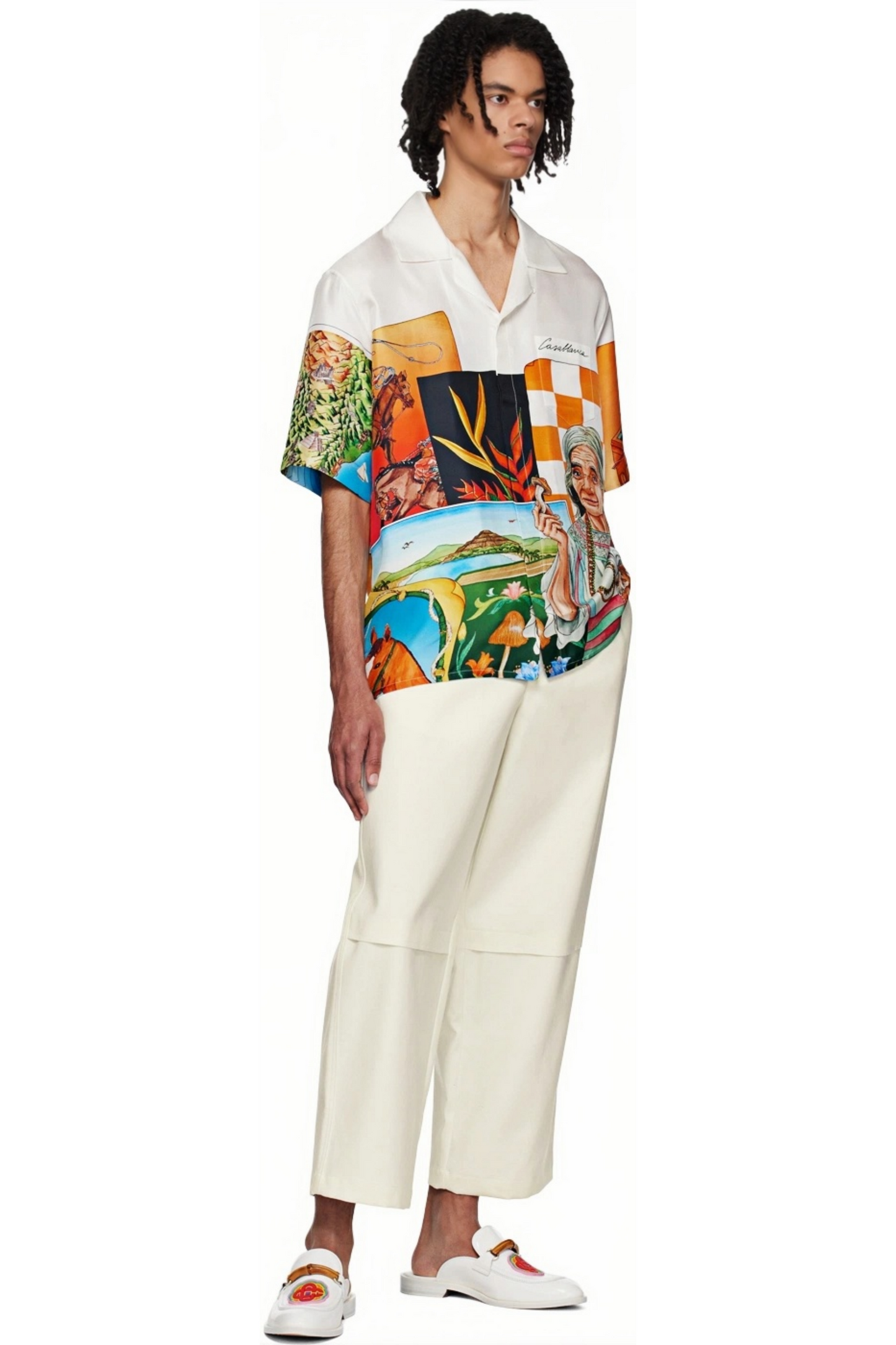 Quentin white collage print short-sleeve shirt
