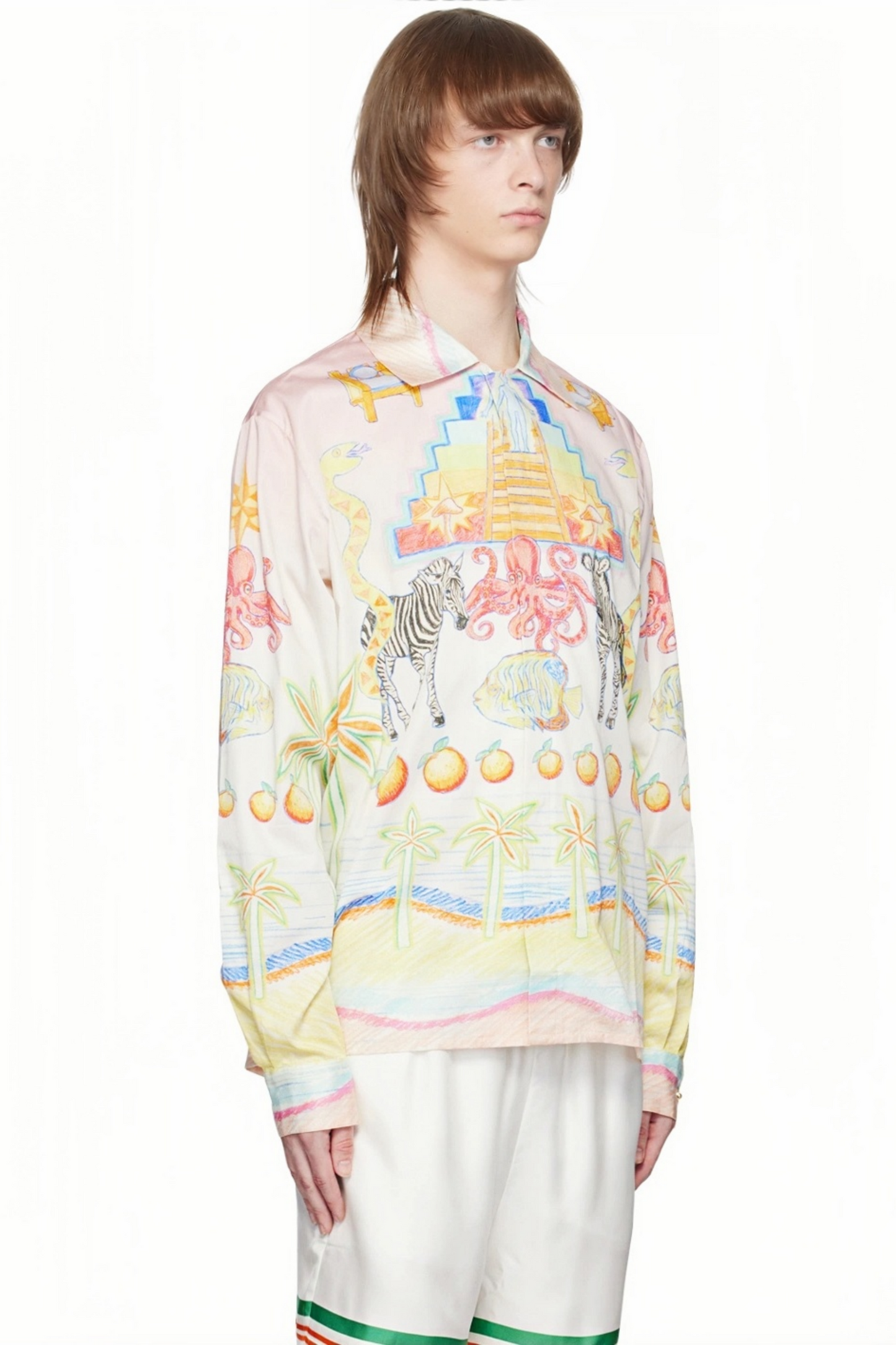 Brian pink multicolored print long-sleeve shirt