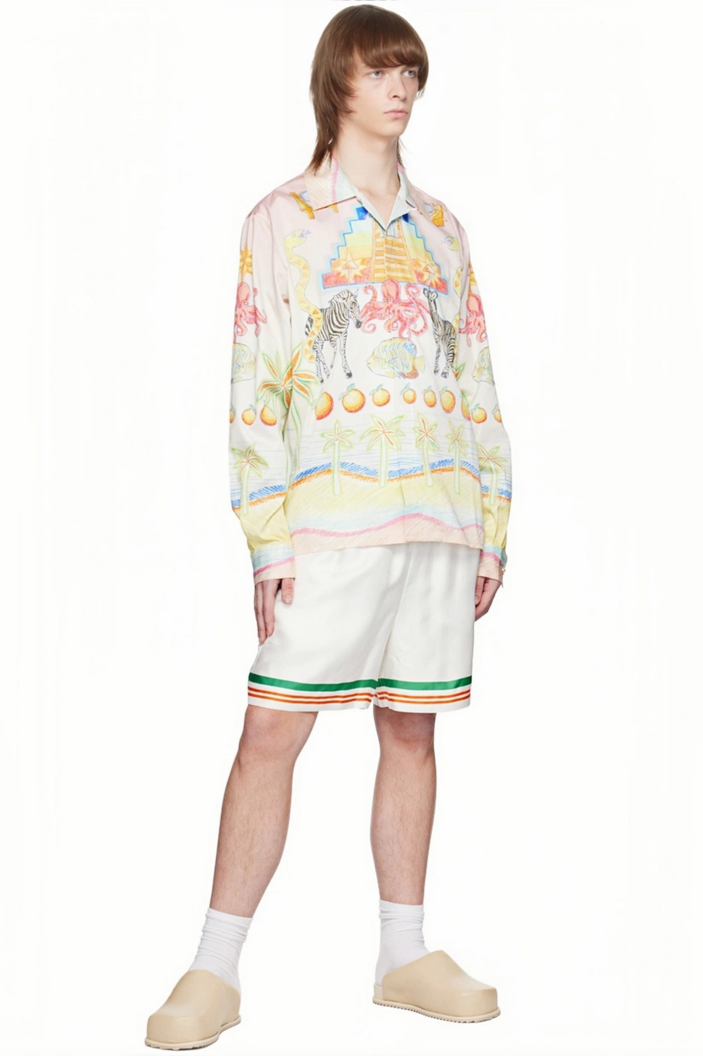 Brian pink multicolored print long-sleeve shirt