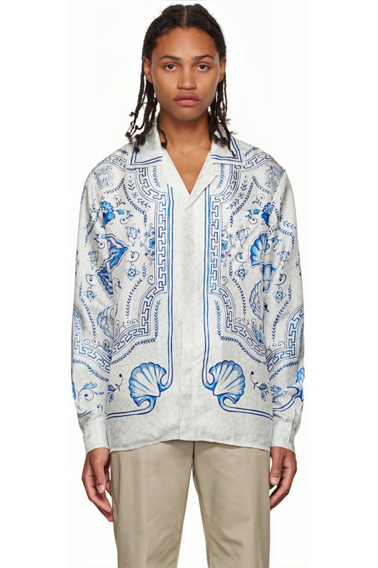 Elie blue porcelain print long-sleeve shirt